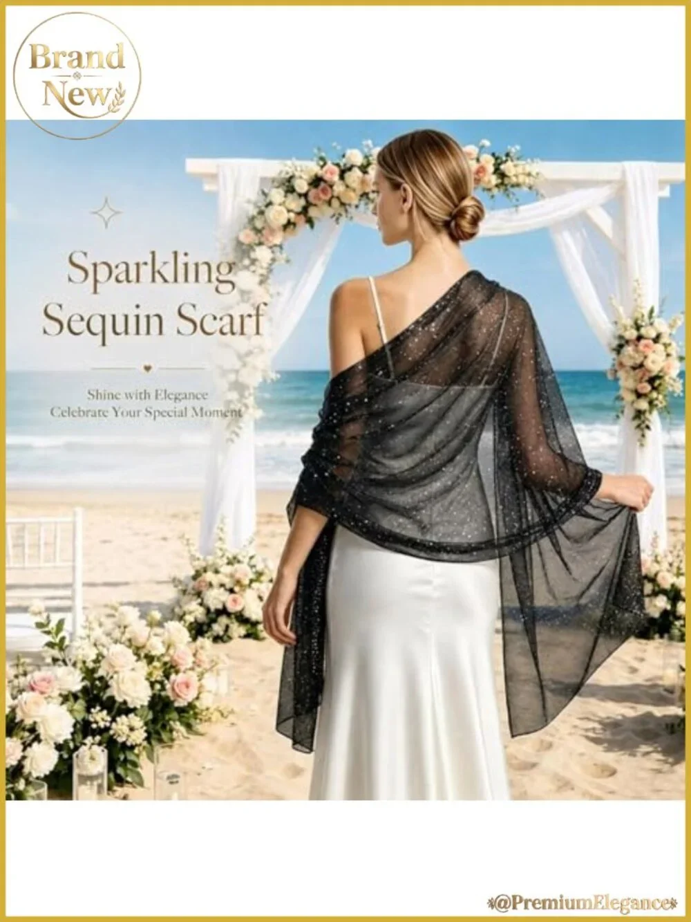 Sequin Sheer Mesh Scarf Sparkly Evening Wrap Head Scarf